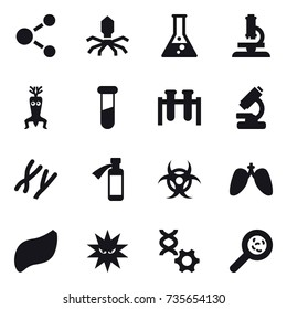 16 vector icon set : molecule, virus, flask, microscope, dna modify, viruses
