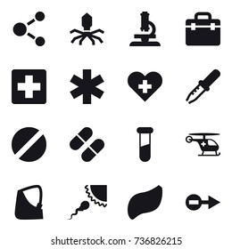 16 vector icon set : molecule, virus, microscope