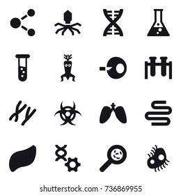 16 vector icon set : molecule, virus, dna, flask, vial, dna modify, viruses, microb