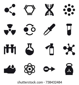 16 vector icon set : molecule, hex molecule, dna, round around, nuclear, quantum bond, fertilizer