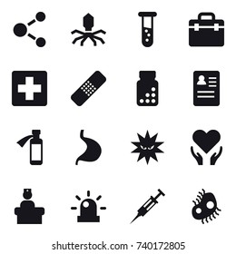 16 vector icon set : molecule, virus, vial, syringe, microb
