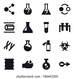 16 vector icon set : molecule, round flask, flask, quantum bond, nanotube