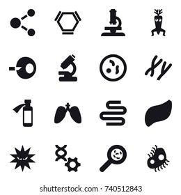 16 vector icon set : molecule, hex molecule, microscope, dna modify, viruses, microb