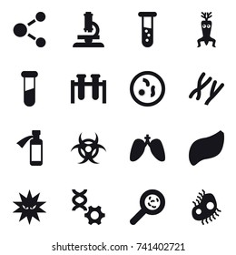 16 vector icon set : molecule, microscope, vial, dna modify, viruses, microb