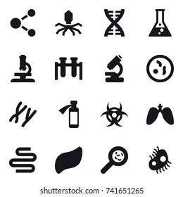 16 vector icon set : molecule, virus, dna, flask, microscope, viruses, microbe