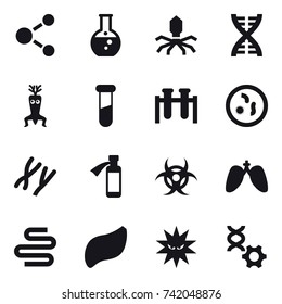 16 vector icon set : molecule, round flask, virus, dna, dna modify