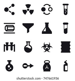 16 vector icon set : molecule, nuclear, quantum bond, vial, nanotube, funnel, fertilizer, toilet cleanser