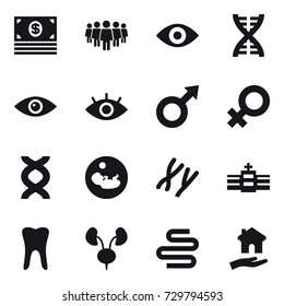 16 vector icon set : money, team, eye, dna, housing