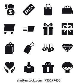 16 vector icon set : money gift, sale, shopping bag, delivery, gift, label, diamond