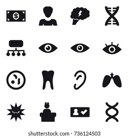 16 vector icon set : money, woman, brain, dna, structure, check in