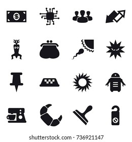 16 vector icon set : money, chip, group, up down arrow, dna modify, purse, taxi, sun, scraper, do not distrub