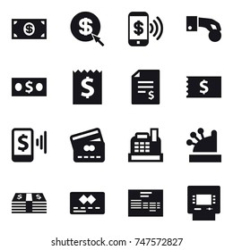 16 vector icon set : money, dollar arrow, phone pay, hand coin, receipt, account balance, mobile pay, credit card, cashbox, atm