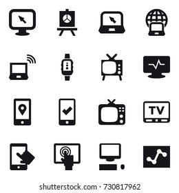 16 vector icon set : monitor arrow, presentation, notebook, notebook globe, notebook wireless, smartwatch, tv, mobile checking