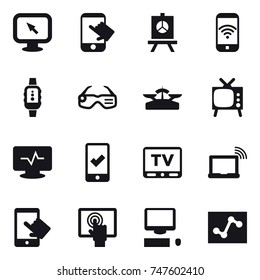 16 vector icon set : monitor arrow, touch, presentation, phone wireless, smartwatch, smart glasses, scales, tv, mobile checking