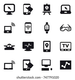 16 vector icon set : monitor arrow, touch, presentation, notebook, notebook wireless, phone wireless, smartwatch, smart glasses, scales, tv