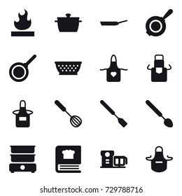 16 vector icon set : pan, kolander, apron, whisk, spatula, big spoon