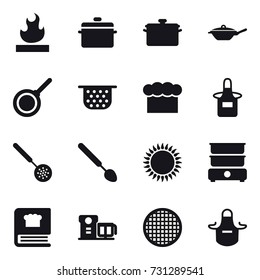 16 vector icon set : pan, colander, chef  hat, apron, skimmer, big spoon