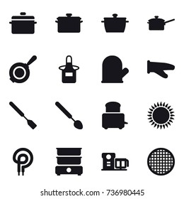 16 vector icon set : pan, saute pan, apron, cook glove, spatula, big spoon