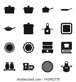 16 vector icon set : pan, saute pan, apron, cutting board