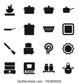 16 vector icon set : pan, saute pan, kolander, cutting board, spatula, apron