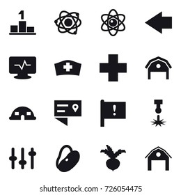 16 vector icon set : pedestal, atom, left arrow, barn, dome house, beet
