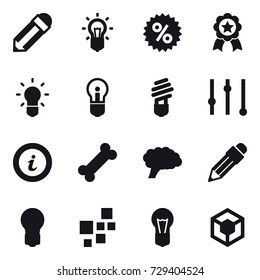 16 vector icon set : pencil, bulb, percent, medal, equalizer, info