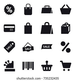 16 vector icon set : percent, shopping bag, basket, credit card, sale label, sale, cashbox