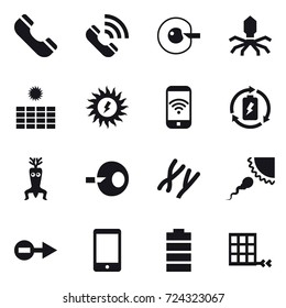 16 vector icon set : phone, call, cell corection, virus, sun power, phone wireless, battery charge, dna modify