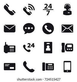 16 vector icon set : phone, call, 24/7, call center, mail, ballon, identity card, intercome