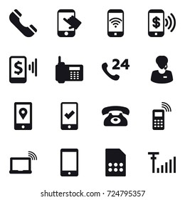 16 vector icon set : phone, touch, phone wireless, phone pay, mobile pay, mobile checking