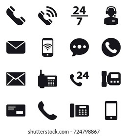 16 vector icon set : phone, call, 24/7, call center, mail, phone wireless, ballon, intercome