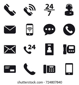 16 vector icon set : phone, call, 24/7, call center, mail, phone wireless, ballon, identity card, intercome