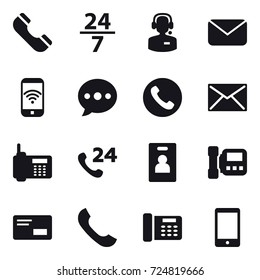 16 vector icon set : phone, 24/7, call center, mail, phone wireless, ballon, identity card, intercome