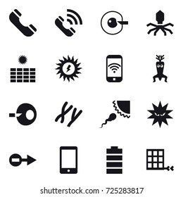 16 vector icon set : phone, call, cell corection, virus, sun power, phone wireless, dna modify