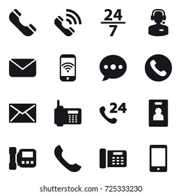 16 vector icon set : phone, call, 24/7, call center, mail, phone wireless, ballon, identity card, intercome