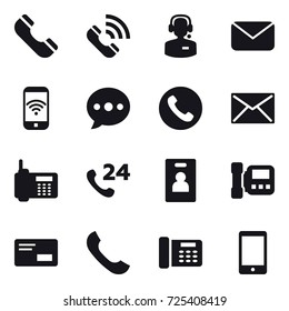 16 vector icon set : phone, call, call center, mail, phone wireless, ballon, identity card, intercome