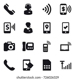 16 Vector Icon Set : Phone, Call Center, Wireless, Phone Pay, Mobile Pay, Mobile Checking, Camera, Intercome