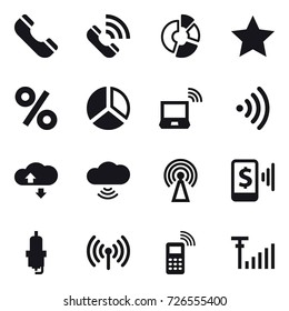 16 vector icon set : phone, call, circle diagram, star, percent, diagram, notebook wireless, wireless, cloude service, cloud wireless, antenna, mobile pay, spark plug