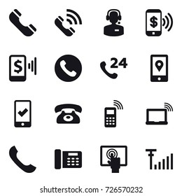 16 vector icon set : phone, call, call center, phone pay, mobile pay, mobile checking