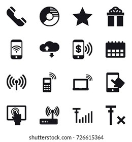 16 vector icon set : phone, circle diagram, star, gift, phone wireless, cloude service, phone pay, wireless