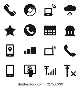 16 vector icon set : phone, circle diagram, notebook wireless, cloud wireless, star, goverment house