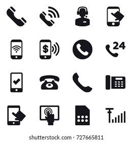 16 vector icon set : phone, call, call center, touch, phone wireless, phone pay, mobile checking