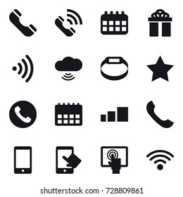16 vector icon set : phone, call, calendar, gift, wireless, cloud wireless, smart bracelet, star