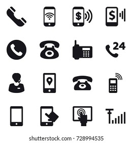 16 vector icon set : phone, phone wireless, phone pay, mobile pay