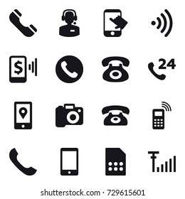 16 vector icon set : phone, call center, touch, wireless, mobile pay, camera