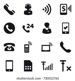 16 vector icon set : phone, call center, wireless, mobile pay, mobile checking