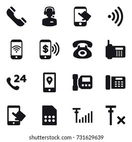 16 vector icon set : phone, call center, touch, wireless, phone wireless, phone pay, intercome