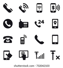 16 vector icon set : phone, call, phone wireless, phone pay