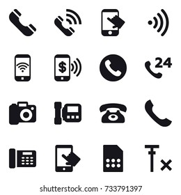 16 vector icon set : phone, call, touch, wireless, phone wireless, phone pay, camera, intercome