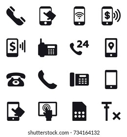 16 vector icon set : phone, touch, phone wireless, phone pay, mobile pay